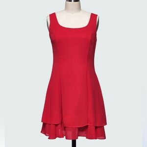 Vintage 90s Bright Red Layered Hampton Nites Midi Party Dress Size 10